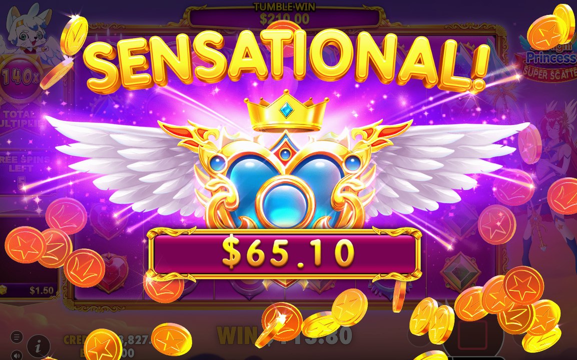 Win screen showing the total after the tumble sequence