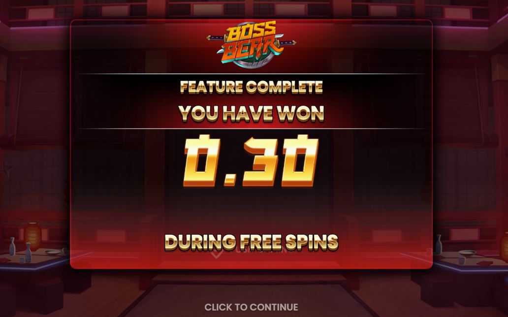 Win screen with the payout for one winning line
