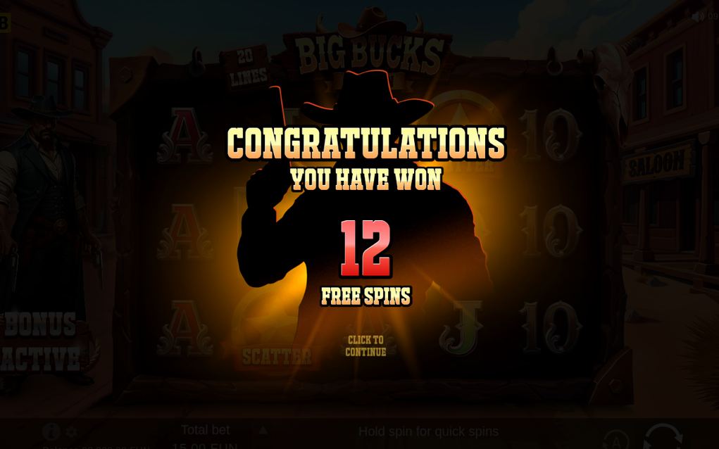 Free Spins round on the dim saloon-bar background