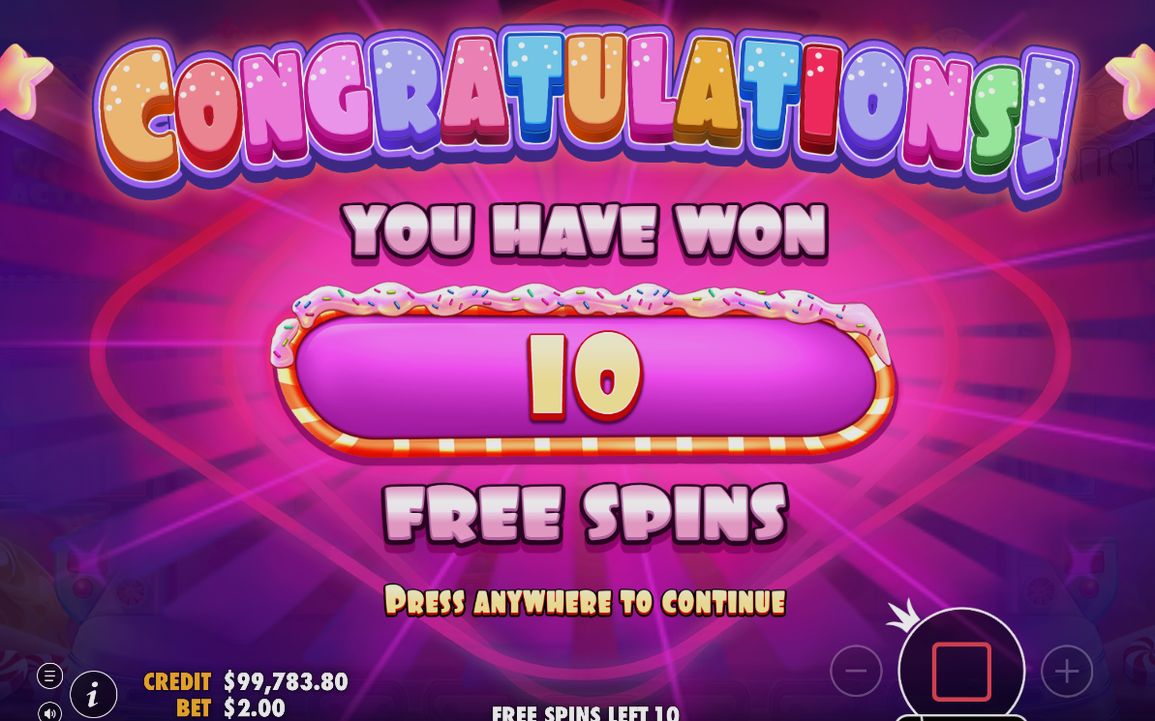 Free Spins screen with Multiplier Spots and frozen CREDIT balance